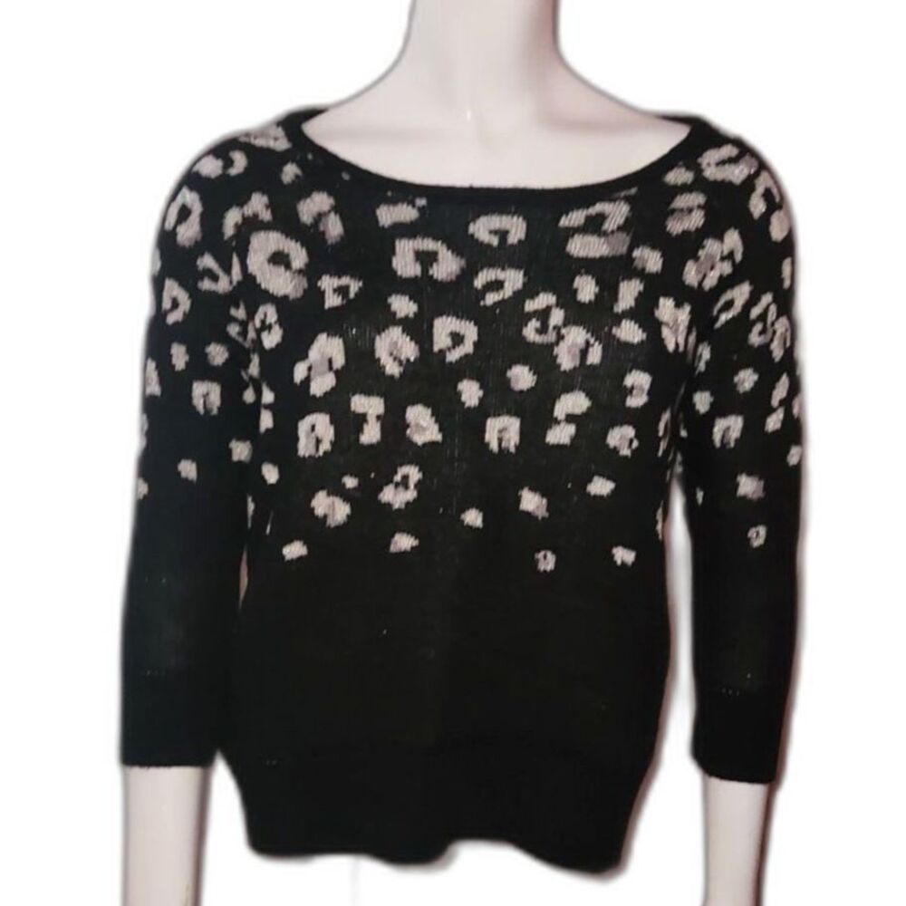 Attention Black and Silver Leopard Cheetah Print Metallic Sweater Womens Size M